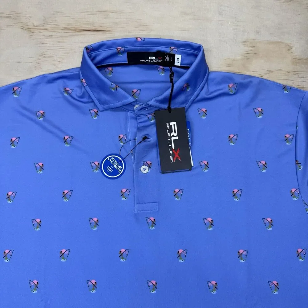 NEW RLX Ralph Lauren Printed Lightweight Airflow Jersey Flamingo Golf Polo XL